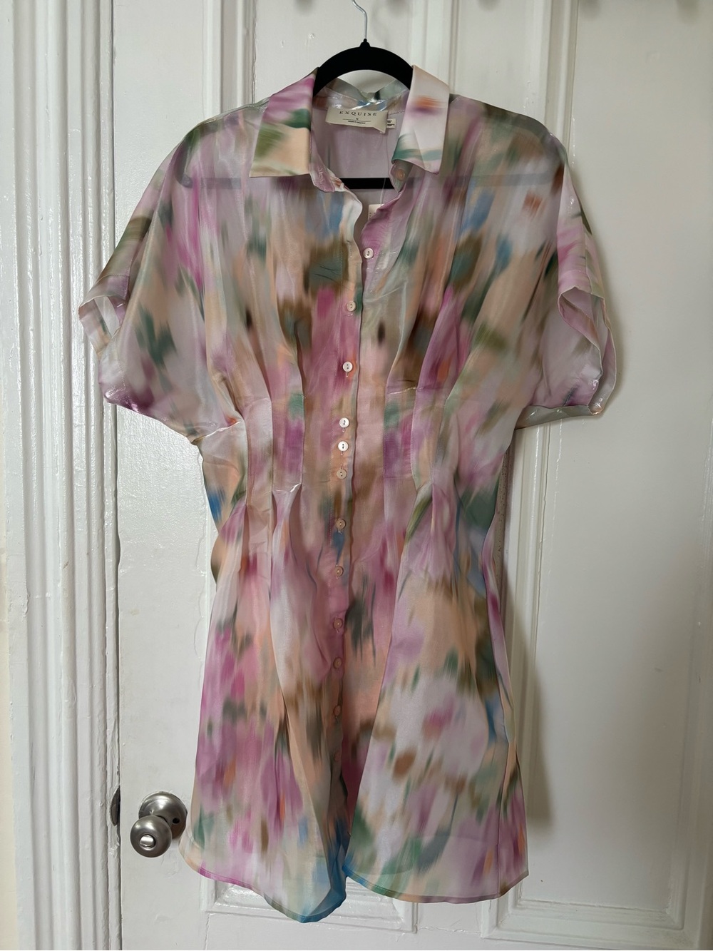 Anthropologie Sheer Multicolor Watercolor Button-Up Blouse